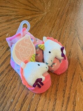 Baby Dumpling Pink Unicorn Plush Baby Rattle Toe Socks NEW